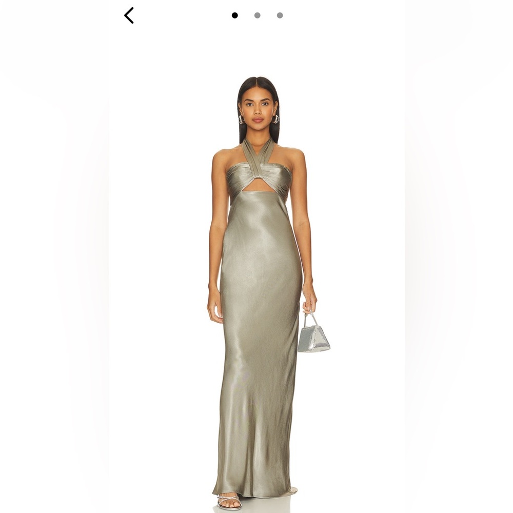 Shona Joy La Lune Ruched Halter Maxi Dress in Sage